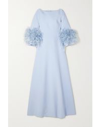 Huishan Zhang Reign Feather-trimmed Crepe Gown - Blue