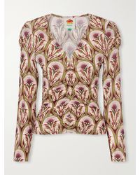 FARM Rio - Garden Medal Printed Gathered Jersey Blouse - Lyst