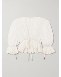 Chloé - Cropped Ruffled Broderie Anglaise Cotton-Voile Blouse - Lyst