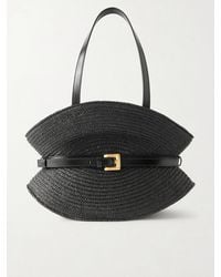 Balmain - Shuffle Medium Buckled Leather-Trimmed Raffia Shoulder Bag - Lyst