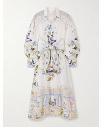CAMILLA - Belted Embellished Floral-Print Linen Midi Shirt Dress - Lyst