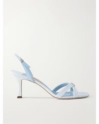 Jimmy Choo - Elsy 70 Leather-Trimmed Canvas Slingback Sandals - Lyst