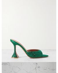 AMINA MUADDI - Caroline Crystal-Embellished Satin Mules - Lyst