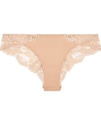 La Perla Souple Lace And Stretch-cotton Jersey Briefs - Natural