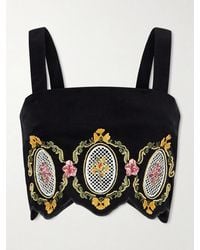 Agua Bendita - Luciana Cordillera Scalloped Embroidered Cotton-Blend Velvet Top - Lyst