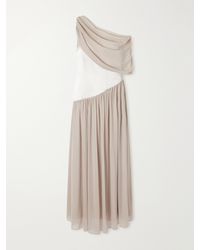 Abadia - Gwyneth Asymmetric Draped Satin-Trimmed Gerogette Gown - Lyst