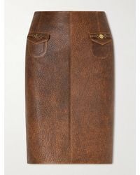 Chloé - Horsebit-Embellished Textured-Leather Midi Skirt - Lyst