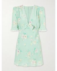 Alessandra Rich - Floral-Print Lace-Trimmed Bow-Embellished Silk Mini Dress - Lyst