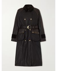Barbour - Elva Double-Breasted Belted Corduroy-Trimmed Waxed Cotton-Canvas Coat - Lyst