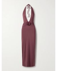 Maygel Coronel - Lirio Appliquéd Ruched Stretch-Jersey Halterneck Maxi Dress - Lyst