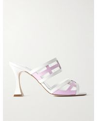 Manolo Blahnik - Avespamu 90 Mesh-Trimmed Two-Tone Patent-Leather Mules - Lyst