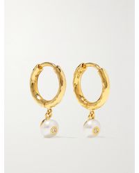 Octavia Elizabeth - Net Sustain Micro Gabby 18-Karat Recycled, Pearl And Diamond Hoop Earrings - Lyst