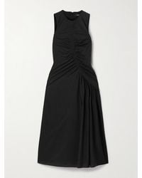 Theory - Robe Midi En Satinette De Coton Mélangé À Fronces - Lyst