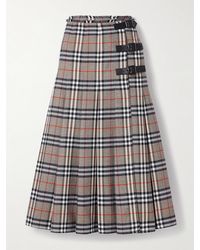 Burberry - Midirock Aus Karierter Wolle Mit Falten Und Lederbesätzen - Lyst