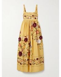 Agua Bendita - Robe Longue En Popeline De Coton À Imprimé Fleuri, Fronces Et Appliqués Barbara Paramo - Lyst