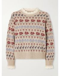 Sea - Preston Crochet-Trimmed Floral-Intarsia Wool-Blend Sweater - Lyst