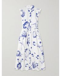 Erdem - Gathered Ruffled Floral-Print Cotton-Poplin Midi Dress - Lyst
