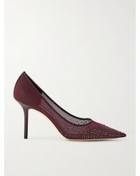 Jimmy Choo - Love 85 Crystal-Embellished Leather-Trimmed Mesh Pumps - Lyst