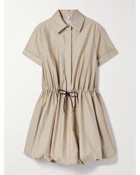 Loewe - Leather-Trimmed Gathered Cotton And Silk-Blend Poplin Mini Shirt Dress - Lyst