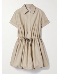Loewe - Mini-Robe-Chemise En Popeline De Coton Et De Soie Mélangés À Fronces Et À Finitions En Cuir - Lyst