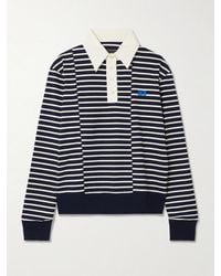Wales Bonner - Reflect Embroidered Stretch Cotton Poplin-Trimmed Striped Cotton-Jersey Polo Shirt - Lyst