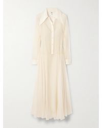 Chloé - Pleated Organic Silk-Mousseline Midi Shirt Dress - Lyst