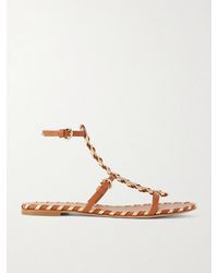 Gianvito Rossi - Whipstitched Metallic Leather-Trimmed Leather Sandals - Lyst