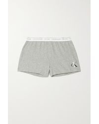Calvin Klein Printed Mélange Cotton-blend Jersey Shorts - Gray
