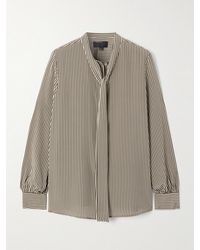 Nili Lotan - Irina Tie-Neck Striped Silk-Crepe Shirt - Lyst