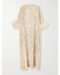 ‎Dima Ayad - Feather-Trimmed Embroidered Crepe Gown - Lyst