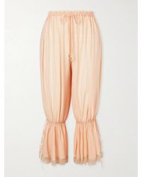 Chloé - Ruffled Pleated Lace-Trimmed Silk-Charmeuse Balloon Pants - Lyst