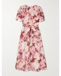 Erdem - Belted Gathered Floral-Print Silk-Voile Midi Dress - Lyst