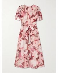 Erdem - Midikleid Aus Seiden-Voile Mit Blumenprint, Raffungen Und Bindegürtel - Lyst