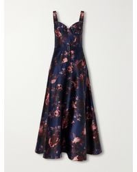 Erdem - Belted Floral-Print Duchess-Satin Bustier Midi Dress - Lyst
