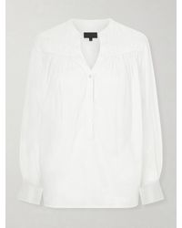 Nili Lotan - Clarys Embroidered Gathered Cotton-Voile Blouse - Lyst