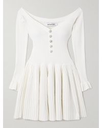 Self-Portrait - Mini-Robe Épaules Nues En Mailles Côtelées À Plis - Lyst