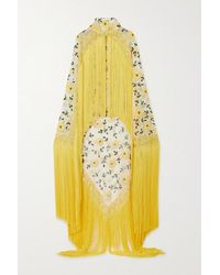Naeem Khan Fringed Embroidered Tulle Cape - Yellow