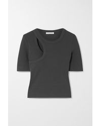 NINETY PERCENT Micah Cutout Ribbed Stretch-organic Cotton T-shirt - Grey