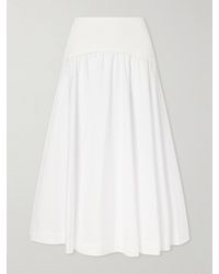 Jonathan Simkhai - Ovie Pleated Ribbed Cotton-Poplin Midi Skirt - Lyst