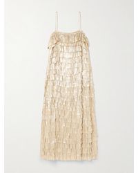 Ulla Johnson - Samara Tiered Metallic Recycled Plissé-Satin Midi Dress - Lyst