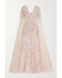 Jenny Packham Cape-effect Embellished Tulle And Satin Gown - Pink