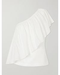 Rosie Assoulin - Wedge Ruffled One-Shoulder Cotton-Voile Blouse - Lyst