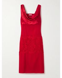 Ferragamo - Draped Satin- And Lace-Paneled Silk-Chiffon Midi Dress - Lyst