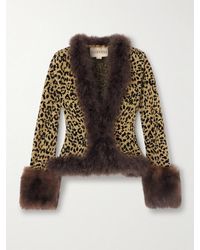 Valentino Garavani - Feather And Shearling-Trimmed Leopard-Jacquard Lurex Cardigan - Lyst