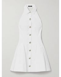 Balmain - Pleated Cotton-Poplin Halterneck Mini Dress - Lyst