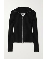 MM6 by Maison Martin Margiela Embroidered Ribbed Cotton And Wool-blend Cardigan - Black