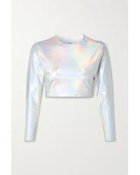 Norma Kamali Cropped Iridescent Coated Stretch-jersey Top - Metallic