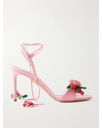 Aquazzura - Botanica 105 Embellished Leather And Raffia Sandals - Lyst