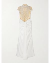 Clio Peppiatt - Zsa Zsa Draped Gathered Embellished Mesh And Satin Gown - Lyst