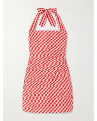 BERNADETTE - Tippy Gingham Pleated Taffeta Halterneck Mini Dress - Lyst